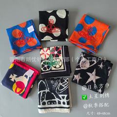日本vivienne西太后土星刺绣方巾小领巾波点涂鸦星星手帕头巾配饰