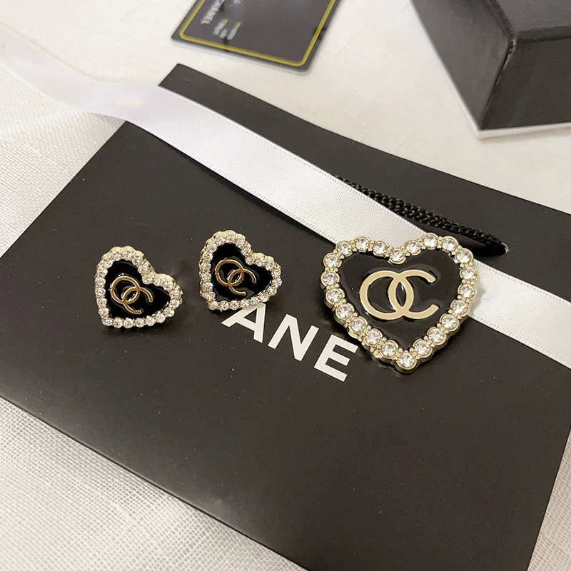 Брошь-бренд сердце, серьги с буквами, комплект, стиль Chanel
