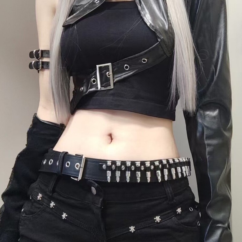 Punk Style Bullet Belt Heavy Metal Belt Black Sexy Stylish Female Five-Pointed Star Square Cow Rivet Jeans