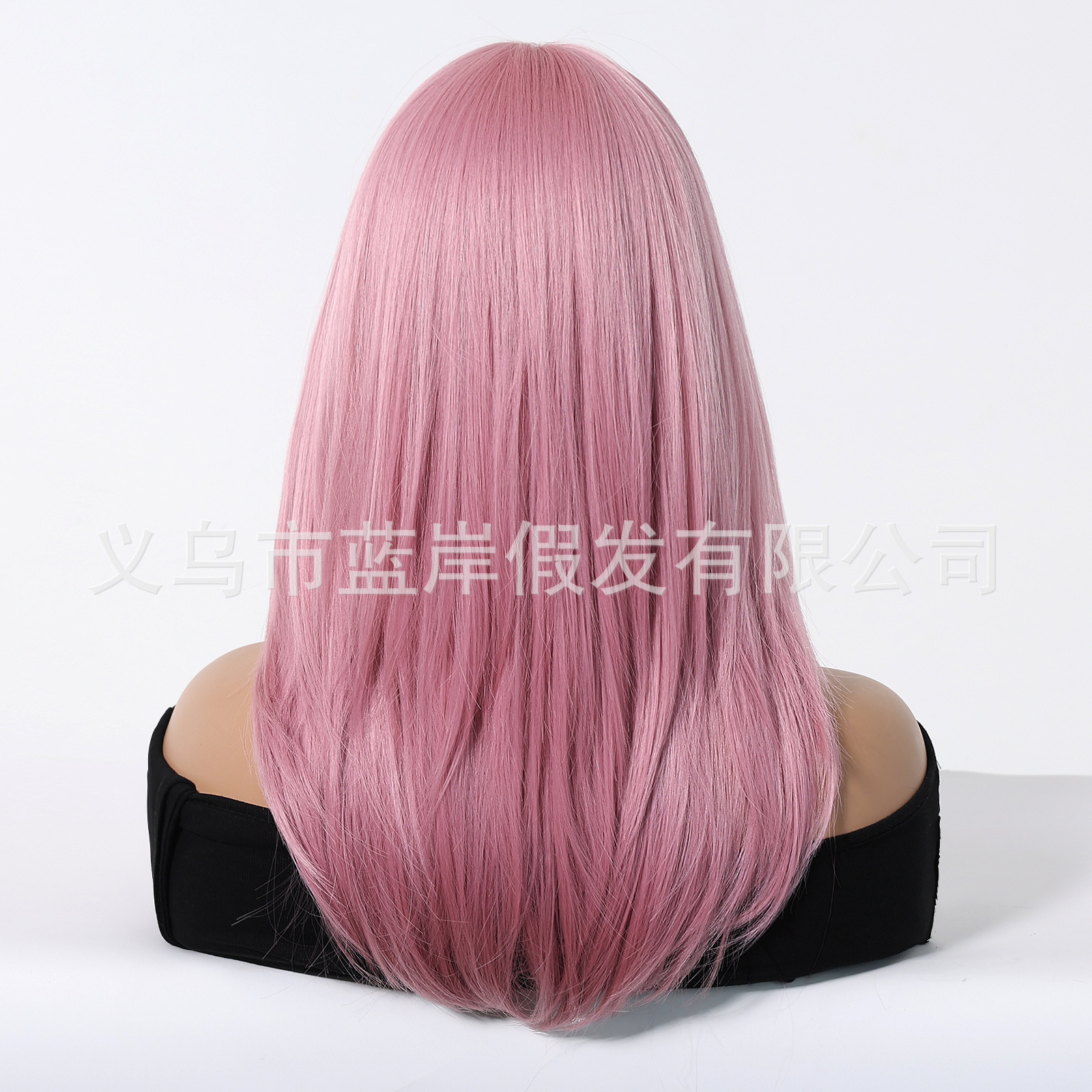Cosplay rosa nueva peluca navideña mujer Qi flequillo de longitud media cola de cabello micro rizado conjunto completo stock de fábrica