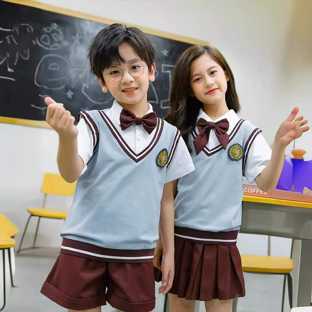 Одежда для учеников начальной школы Летний костюм Одежда для детского сада Летняя одежда Детская школьная форма Колледж Британский стиль Новый хлопок