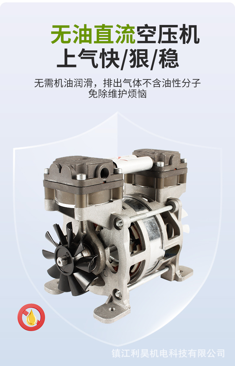 Lihao Electromechanical Dc Oil-Free Piston Air Compressor Ol90D Small Silent Large Flow Booster Air Pump Portable
