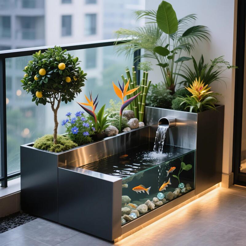 Balcony Stainless Steel Fish Tank Flowing Water Fish Pond Outdoor Terrace Courtyard Flower Box Water Feature Waterfall Fountain Stainless Steel Fish Pond Balcony Stainless Steel Fish Tank Flowing Water Fish Pond Outdoor Terrace Courtyard Flower Box Water Feature Waterfall Fountain Stainless Steel Fish Pond