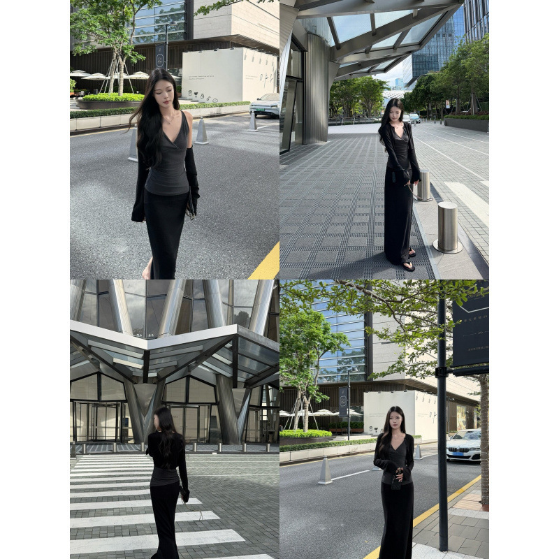 In-stock cashmere, gentle and well-proportioned, short cardigan, slim-fit camisole, straight-cut midi skirt, long skirt, women's early autumn outfit, set of three In-stock cashmere, gentle and well-proportioned, short cardigan, slim-fit camisole, straight-cut midi skirt, long skirt, women's early autumn outfit, set of three