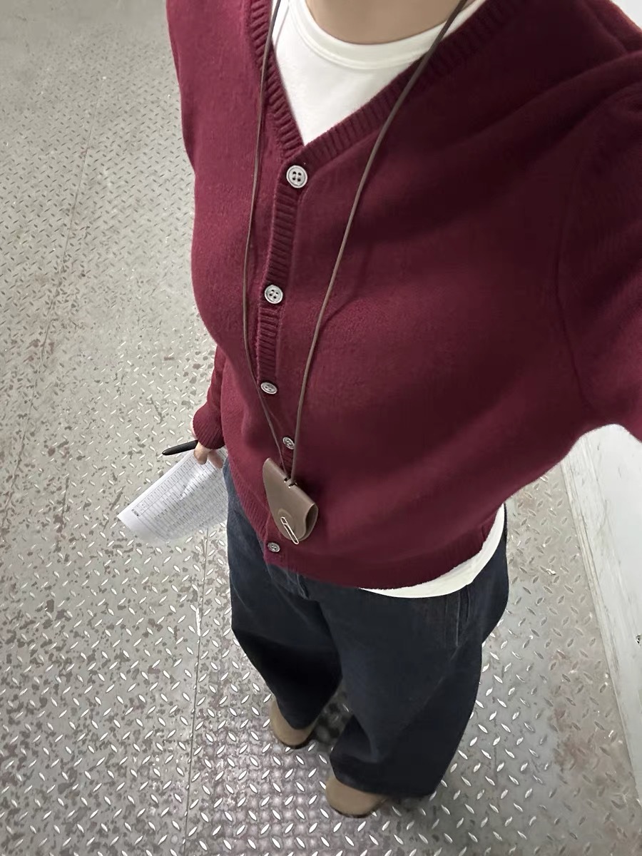 Nuevo modelo básico de delgado clásico de cuello en V de lana delgado jersey de punto suéter de mujer superior 4143