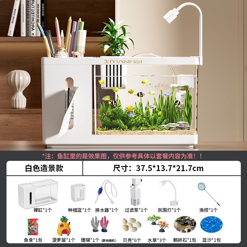家用桌面创意鱼缸纸巾盒客厅生态斗鱼缸办公桌高透小型水培饲养缸|undefined