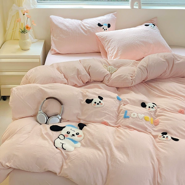 Cute Dog-Pink Jade [Super soft washed cotton/soft, skin-friendly and non-pilling]