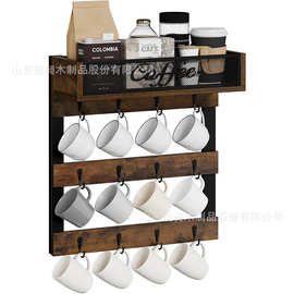 跨境木质马克杯收纳架壁挂式咖啡杯置物架多层实木咖啡杯沥水架