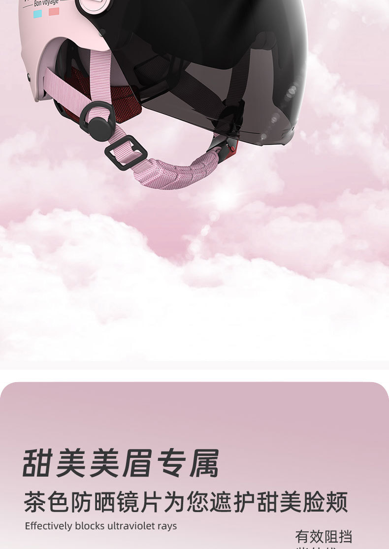 3C Certified Electric Vehicle Motorcycle Helmet for Women, Double-Layer Summer Breathable Sun Protection Electric Scooter Half Helmet with Colorful Mirror