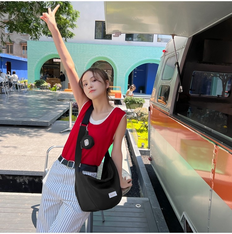Ins-style large-capacity canvas bag, women's summer-style casual nylon waterproof single-shoulder bag, college student class crossbody bag undefined