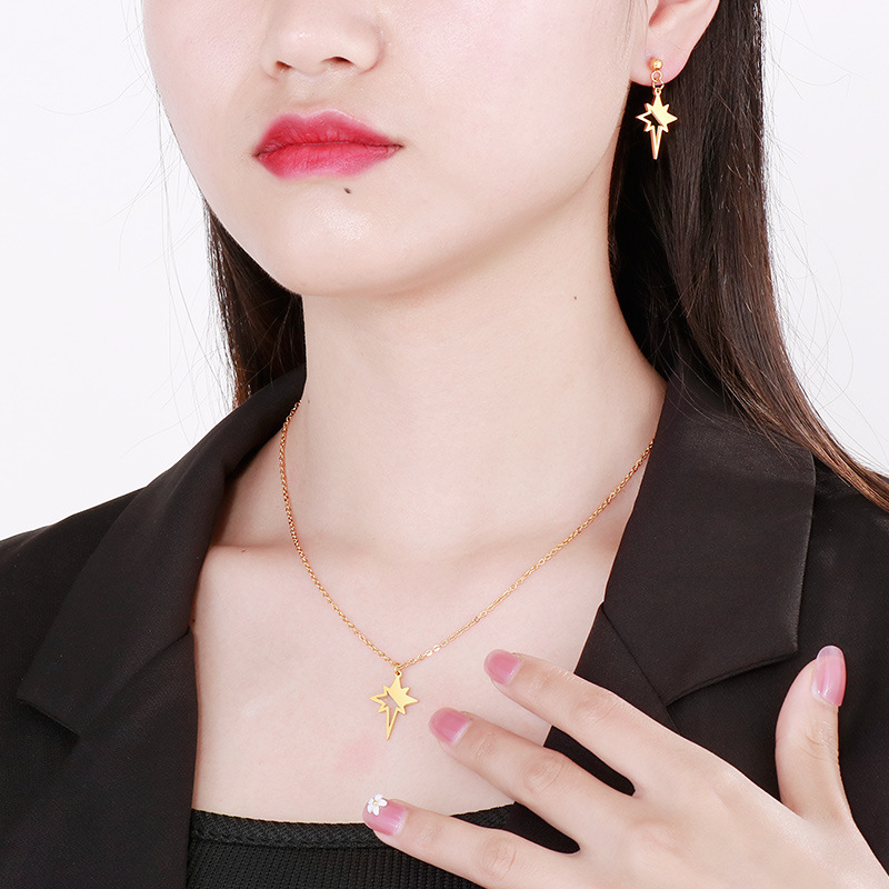 304 Stainless Steel Material PVD Coated 18K Gold Plated Lightning Stainless Steel Fashion Waterproof Non Tarnish Earrings Necklace