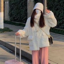 牛角扣羊羔毛外套女秋冬新款软糯皮草宽松加厚中长款毛绒大衣