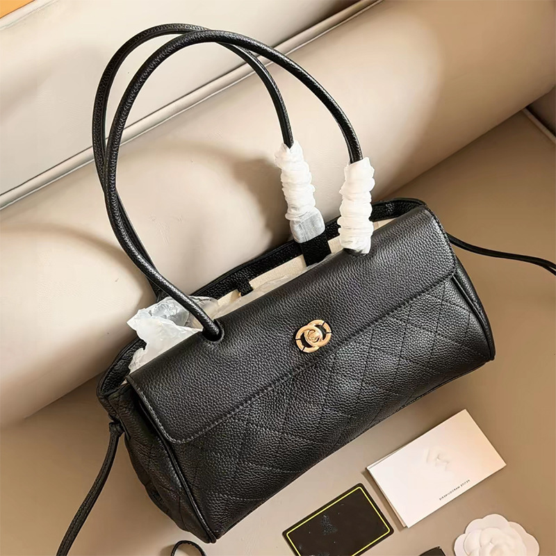 Chanel-Style 26S Baguette Bag Genuine Leather Shoulder Bag Quilted Underarm Bag High-End Version Handbag with Pebbled Texture Bowling Bag Chanel-Style 26S Baguette Bag Genuine Leather Shoulder Bag Quilted Underarm Bag High-End Version Handbag with Pebbled Texture Bowling Bag