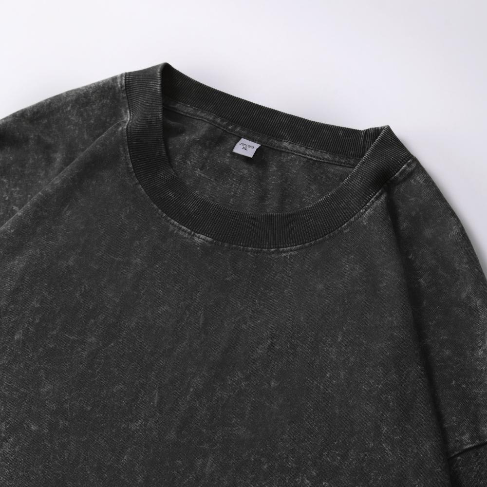 230g pure cotton washed distressed long-sleeved T-shirt for men, solid color American retro trend loose inner layer base layer printed pic 9