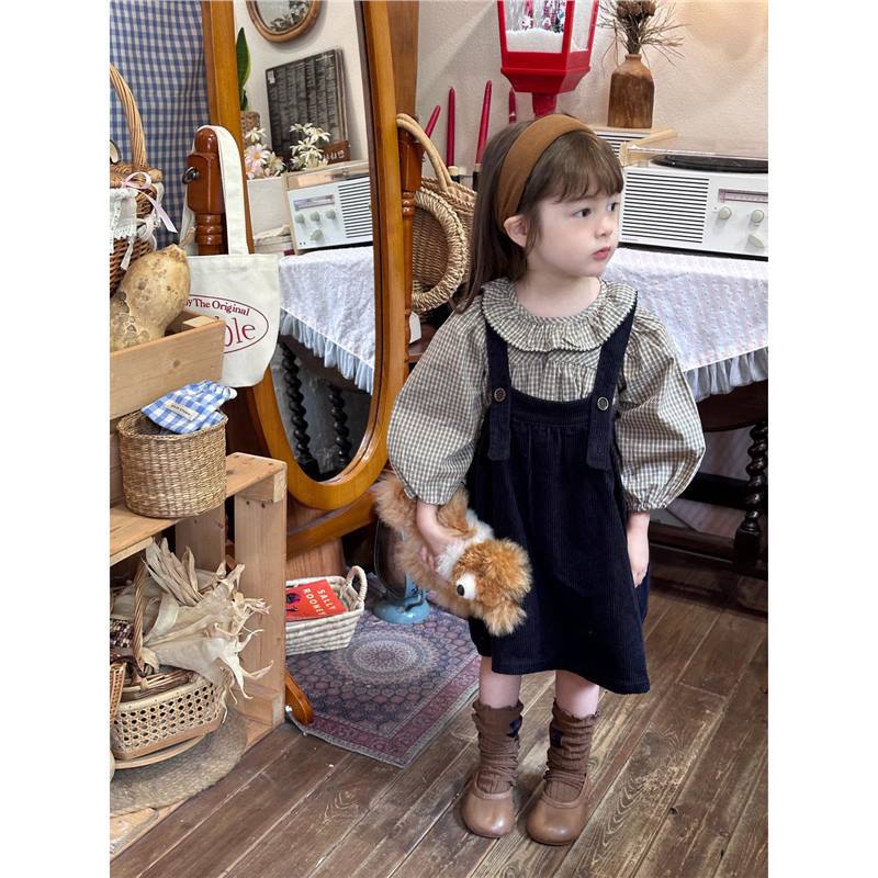 2025秋季新款女童套装可爱格子衬衫娃娃衫背带裙女宝宝两件套时髦