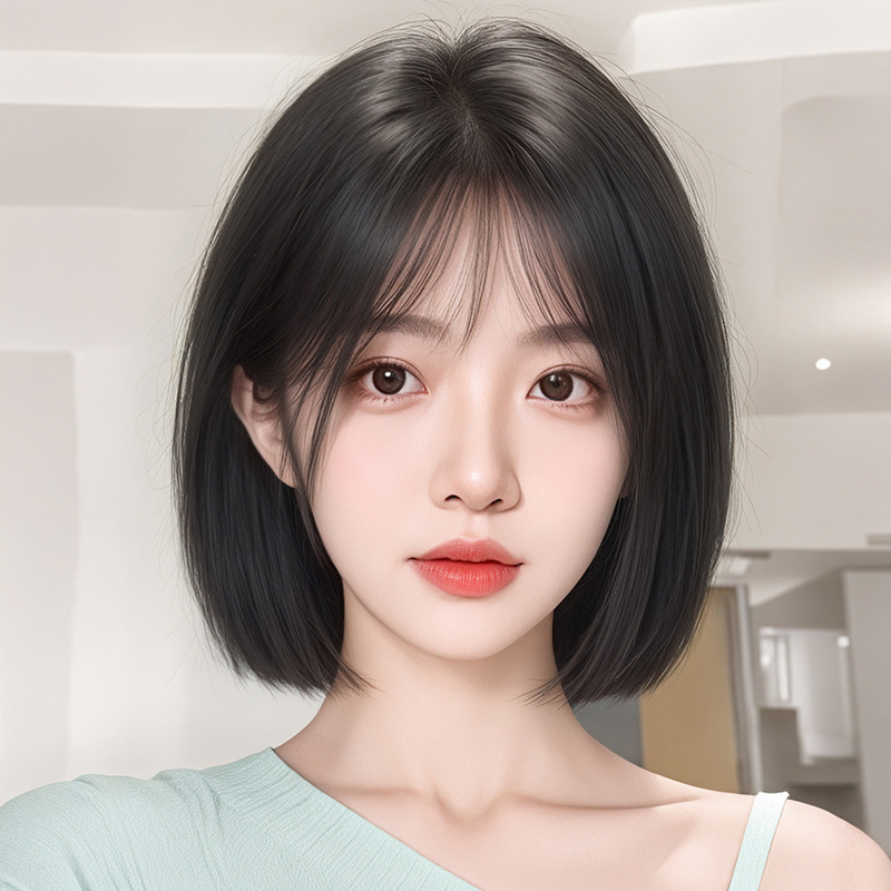 Full Wig for Women, Realistic Human Hair, Naturally Fluffy, Age-Reducing, One-Size-Fits-All Bob, Collarbone-Length Short Wig Full Wig for Women, Realistic Human Hair, Naturally Fluffy, Age-Reducing, One-Size-Fits-All Bob, Collarbone-Length Short Wig