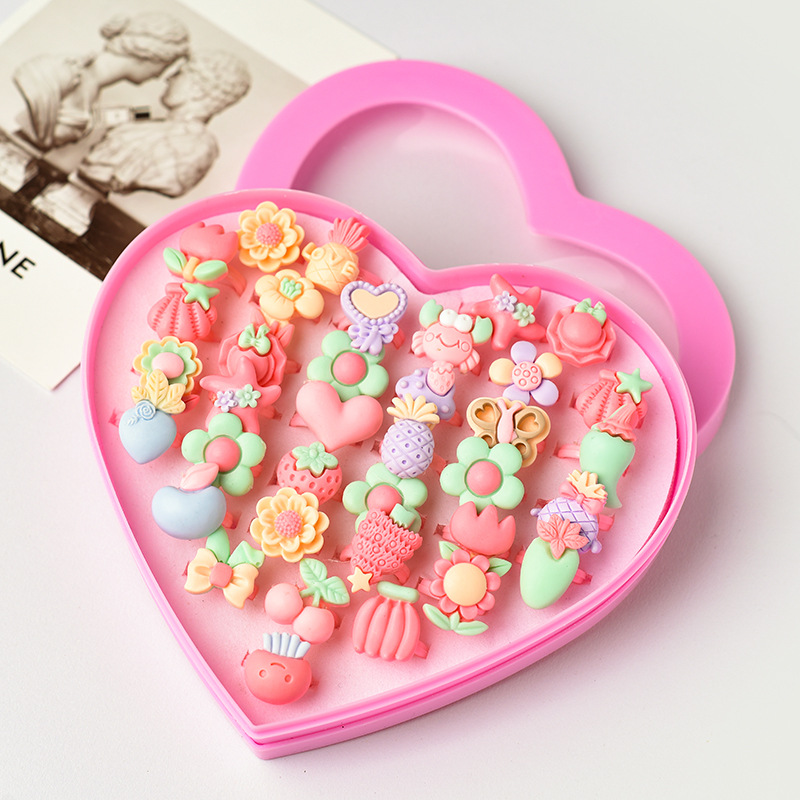 Anillo DE LOS NIÑOS caja de regalo caja de amor del estudiante traje rhinestone niñas anillo ajustable 36 princesa anillos