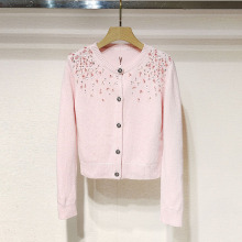 1件起批2025秋女装 XRJ4M13D圆领钉珠亮片长袖针织衫上衣S250515