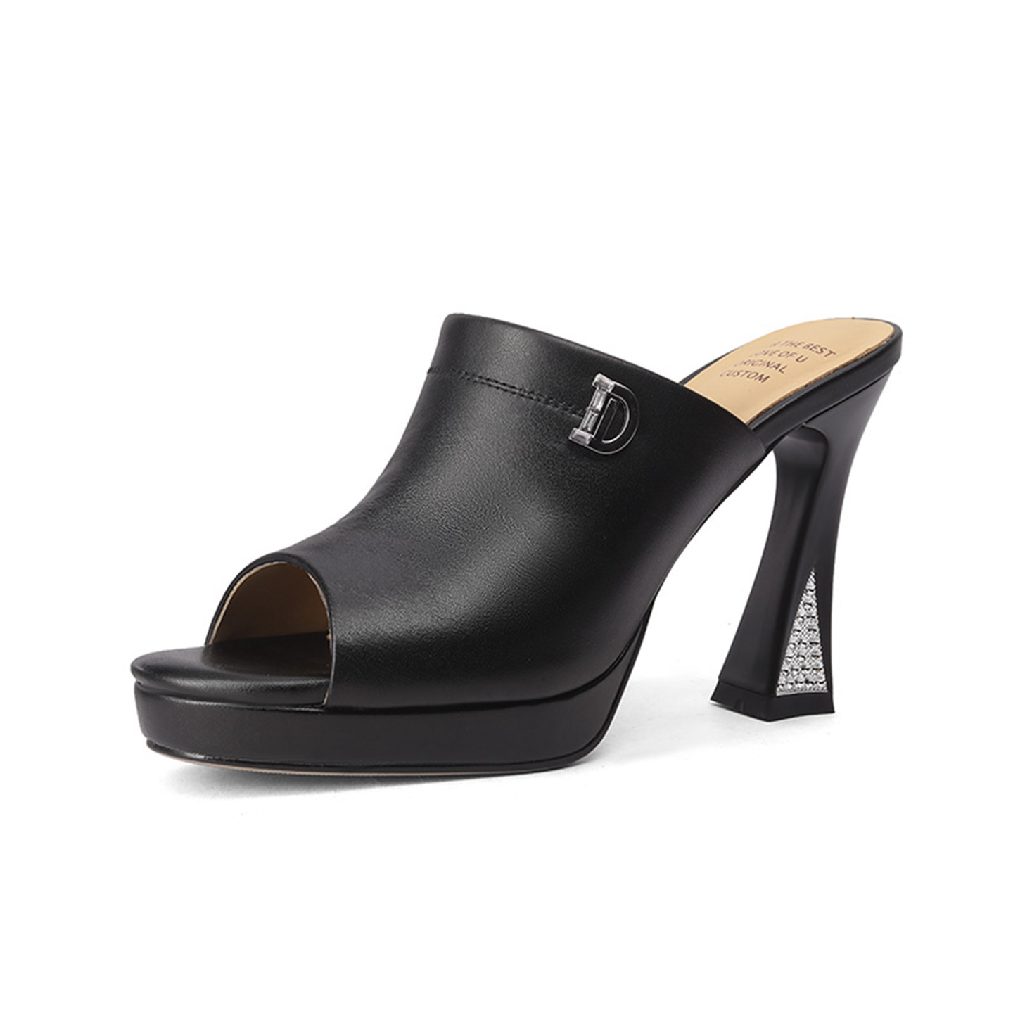 Sandal cao gót nữ quai ngang hở mũi gót 10 cm — đen