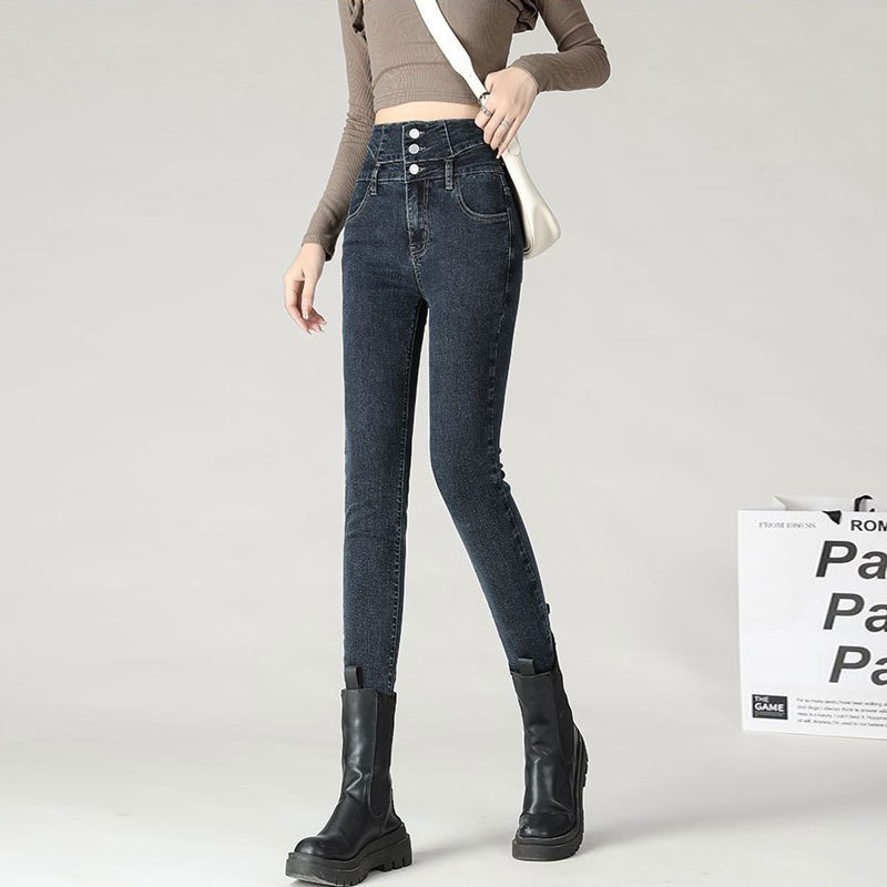 Breasted Ultra-high Waist Jeans Women's Autumn New Belly Tight Nine-point Hip-lift Slim-fit Elastic Tight Pencil Pants Breasted Ultra-high Waist Jeans Women's Autumn New Belly Tight Nine-point Hip-lift Slim-fit Elastic Tight Pencil Pants