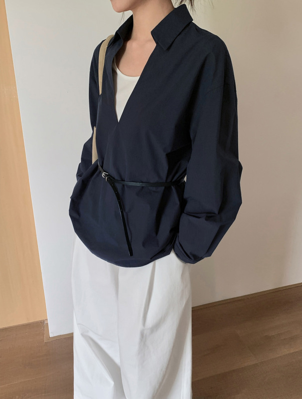 TG 法式设计感假两件衬衫女2025秋季新款系皮带收腰显瘦上衣25564|undefined