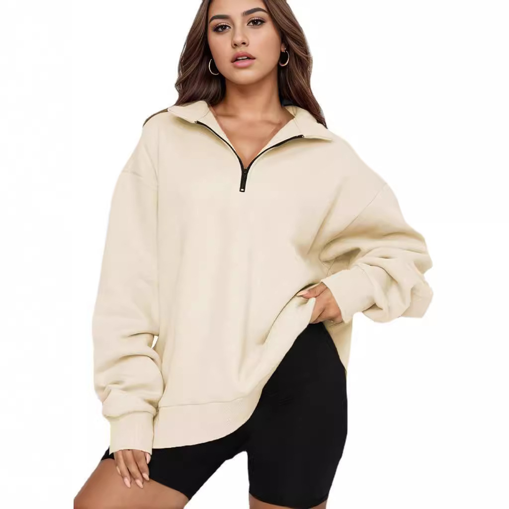 2023 Otoño e Invierno Nueva ropa de mujer europea y americana Amazon casual Top media cremallera pullover manga larga sudadera suéter mujeres