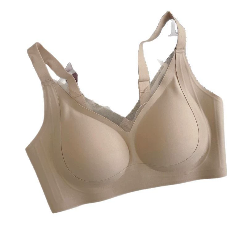 Underwear, small supporting comfortable push up bra, cream wireless bra, bra top