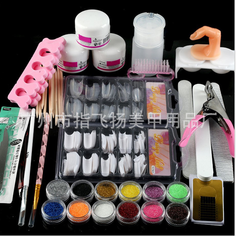 Cross-border Nail Art Set Full Set of Nail Art Tool Set for Shop Home Beginner Crystal Powder Crystal Liquid Extension