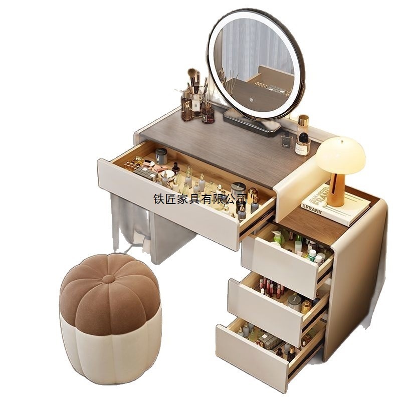 梳妆台小户型岩板胡桃木桌面出租房床头柜化妆桌网红|undefined