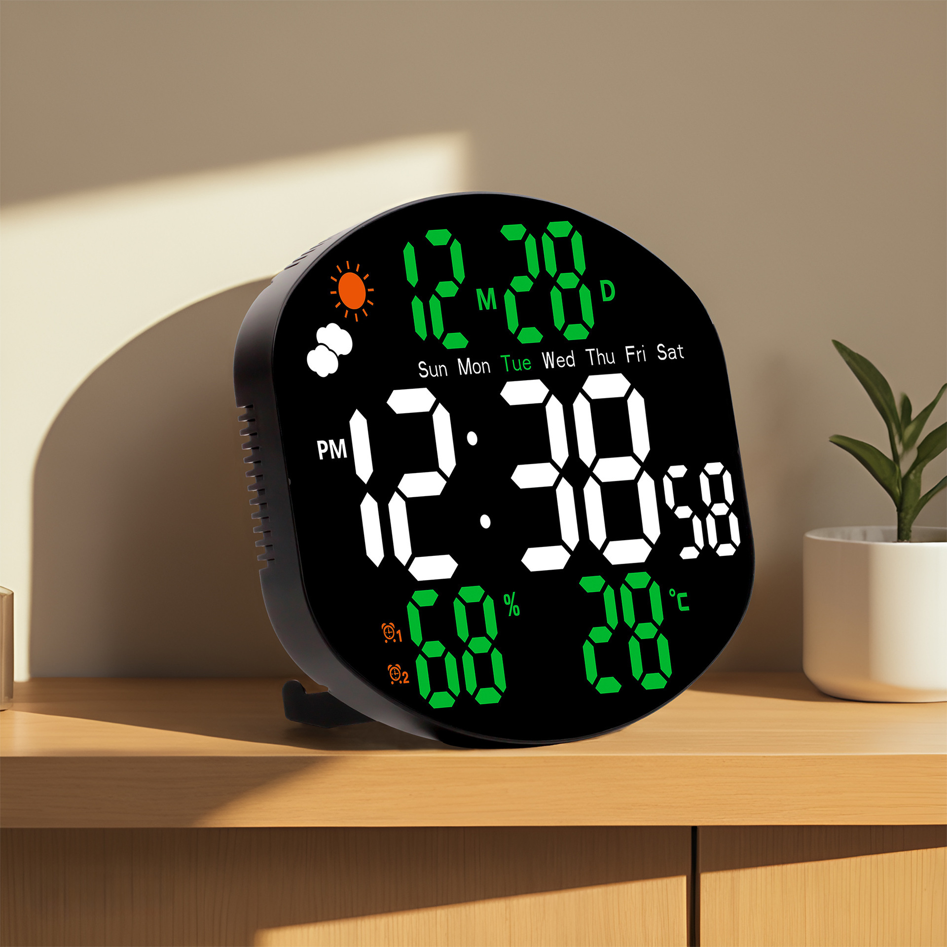 Large-Screen Led Digital Clock Can Be Hung on the Wall or Placed on the Desktop. Living Room High-End Color Screen Weather Display Digital Clock
