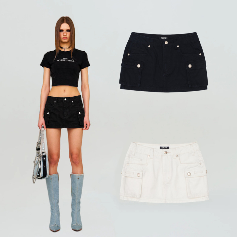 SMFK YeLu Tooling Skirt Low Waist Design Sense Fashion Black and White Large Pocket Skirt New