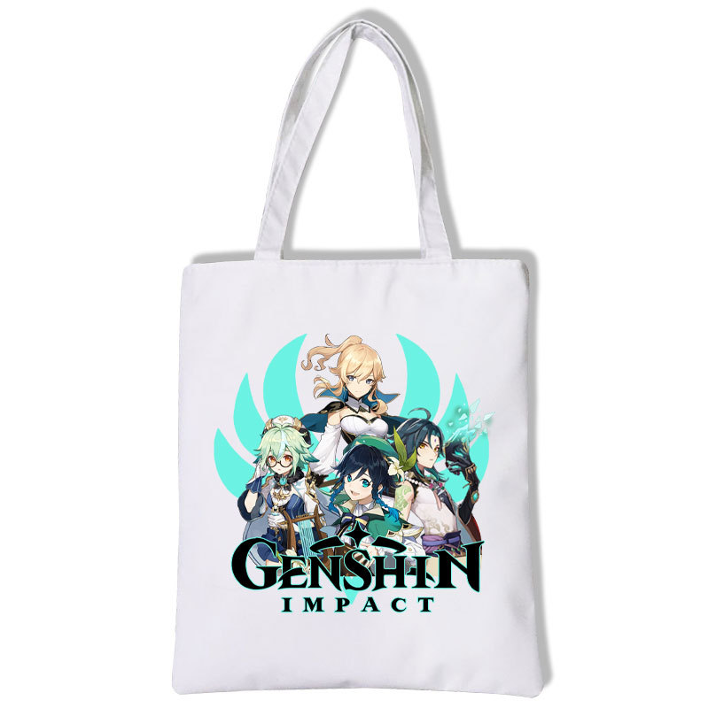 亚马逊跨境 动漫原神 男女手提袋休闲挎包帆布袋广州否是袋单面图