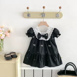 夏装小女孩蝴蝶绣花裙子儿童短袖公主裙子女童可爱刺绣连衣裙