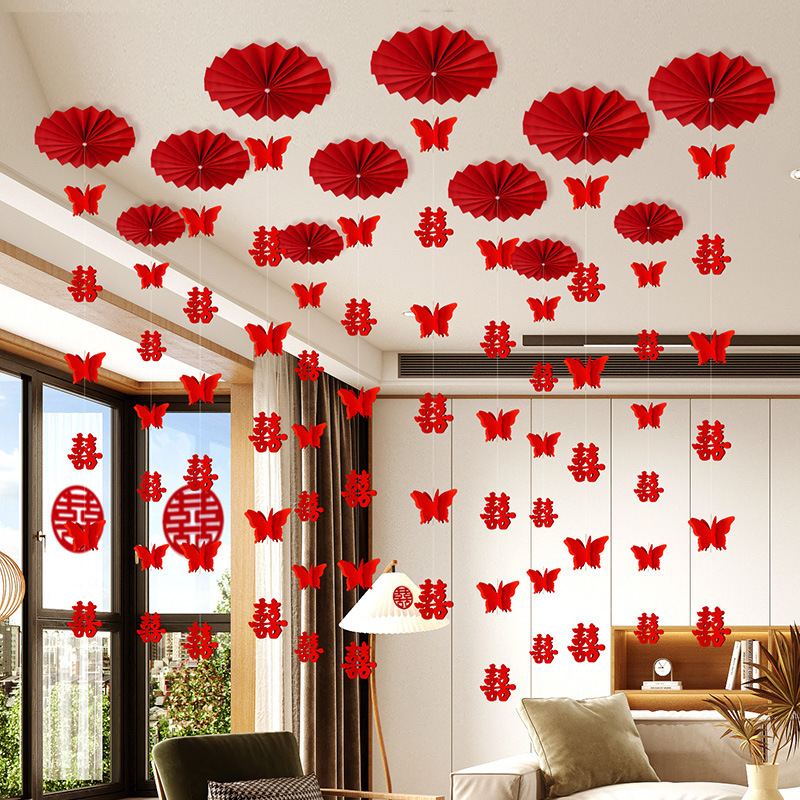 Decoración de la sala de bodas, hombres y mujeres, sensación de alto nivel, sala de estar, dormitorio, colgante de carácter feliz, techo, flor de dibujo, conjunto de decoración de la sala de bodas