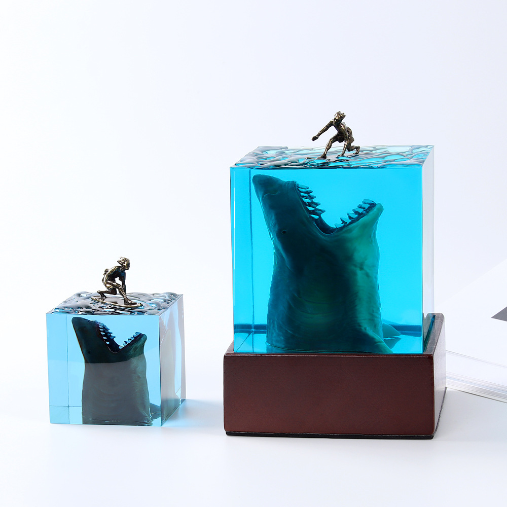  Marine Shark Surfer Micro Landscape Night Light Ornaments Crystal Epoxy Resin Crafts Trendy Creative