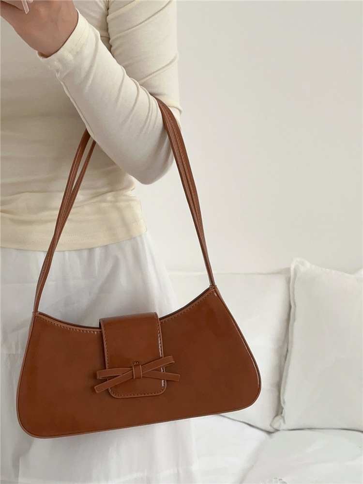 Borsa a tracolla singola rossa da donna 2024, nuova versione coreana, alla moda, minimalista, con fiocco sottobraccio_voghion.com