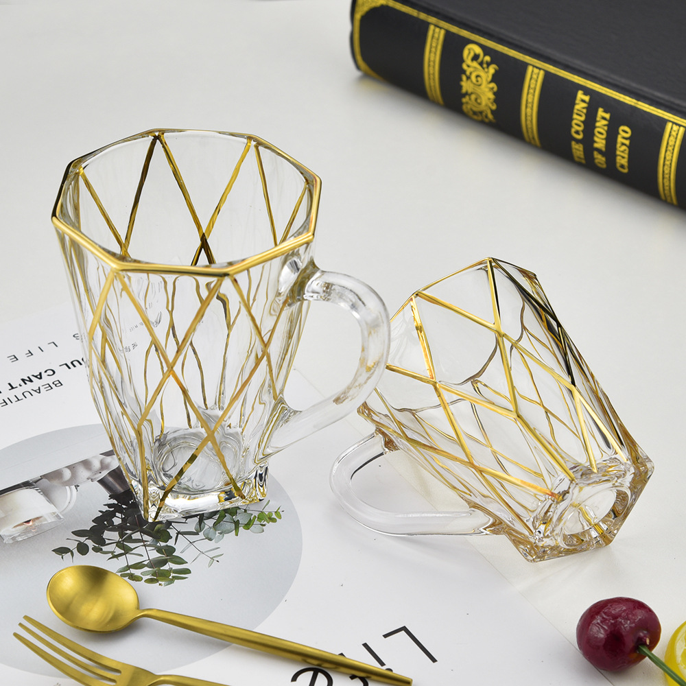 北欧轻奢描金水滴花把杯 ins创意家用水杯宫廷风古典咖啡杯礼品杯