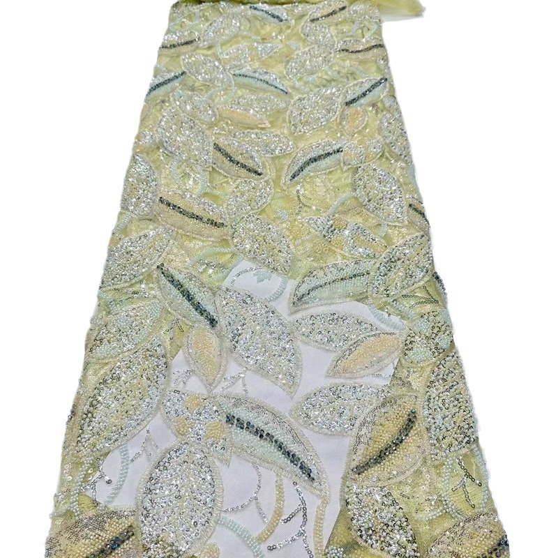 Hoja pesada planta flor de encaje tejido bordado Gao Ding ligero vestido de boda lujoso vestido de cena vestido vestido vestido de tela