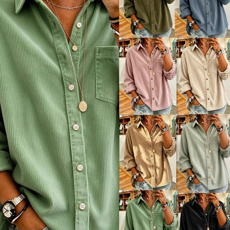 2026 European and American Cross-Border Autumn and Winter New Style Lapel Long-Sleeve Corduroy Casual Loose Single-Breasted Shirt Top 2026 European and American Cross-Border Autumn and Winter New Style Lapel Long-Sleeve Corduroy Casual Loose Single-Breasted Shirt Top