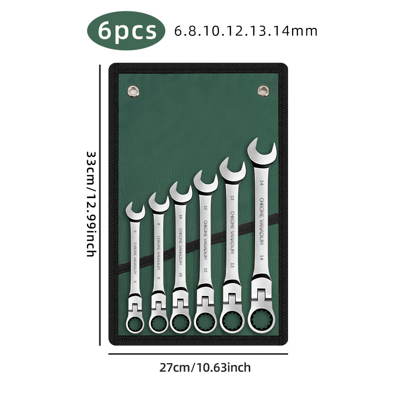 Ratchet wrench set with swivel head, 72-tooth quick dual-use open-end wrench, 6-15pcs cloth bag set, complete tool set