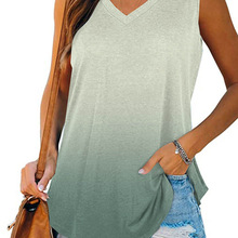 跨境2025亚马逊欧美新款夏季女装V领吊带背心渐变色印花无袖