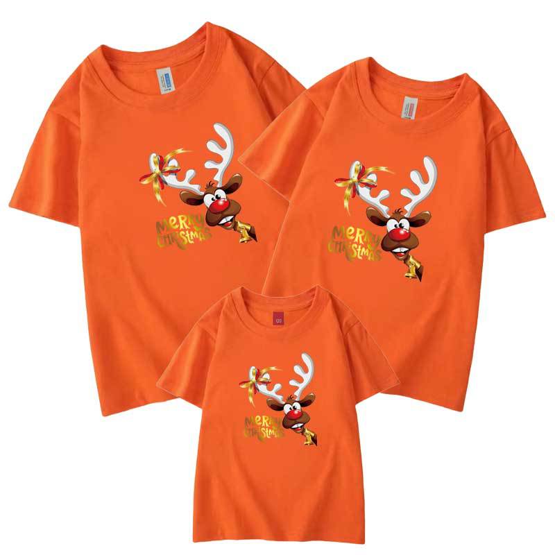 Nueva camiseta de media manga de algodón para padres e hijos de verano 2022 patrón de cabeza de alce de Navidad árbol de Navidad día de Año Nuevo ropa de clase