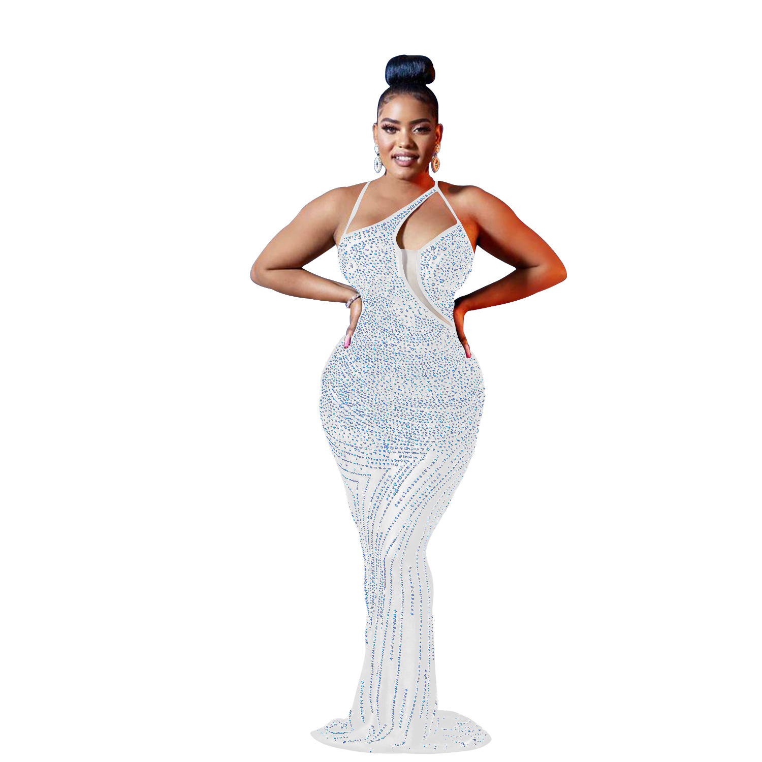 C6075 transfronterizo AliExpress Amazon moda europea y americana de las mujeres de malla rhinestone sin mangas con cuello en V vestido de las mujeres