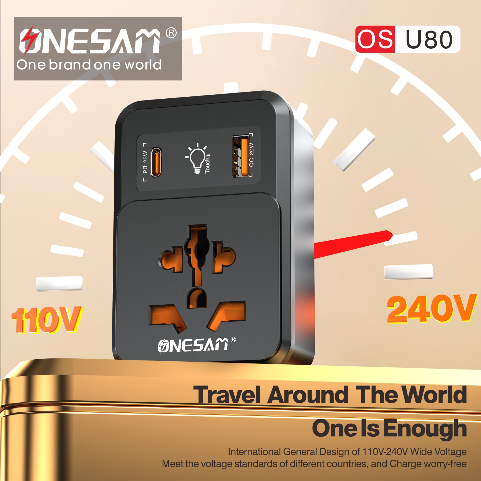 全球通转换插座按键发光家用万能孔转接头插板出差英规电源转换器