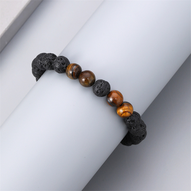 Piedra volcánica de ojo de tigre amarillo piedra tejida pulsera de los hombres transfronterizos de moda europea y americana nueva pulsera de piedra de 8mm de cuentas DIY