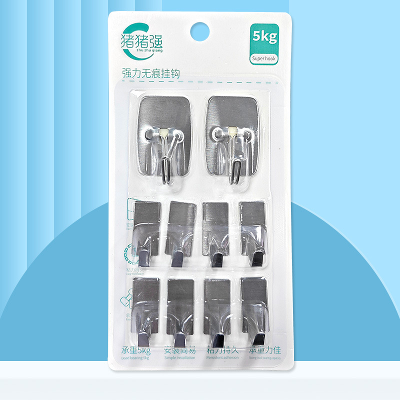Adhesive hook non-perforated non-marking waterproof strong kitchen bathroom cross-border stainless steel door rear wall hook wholesale Adhesive hook non-perforated non-marking waterproof strong kitchen bathroom cross-border stainless steel door rear wall hook wholesale