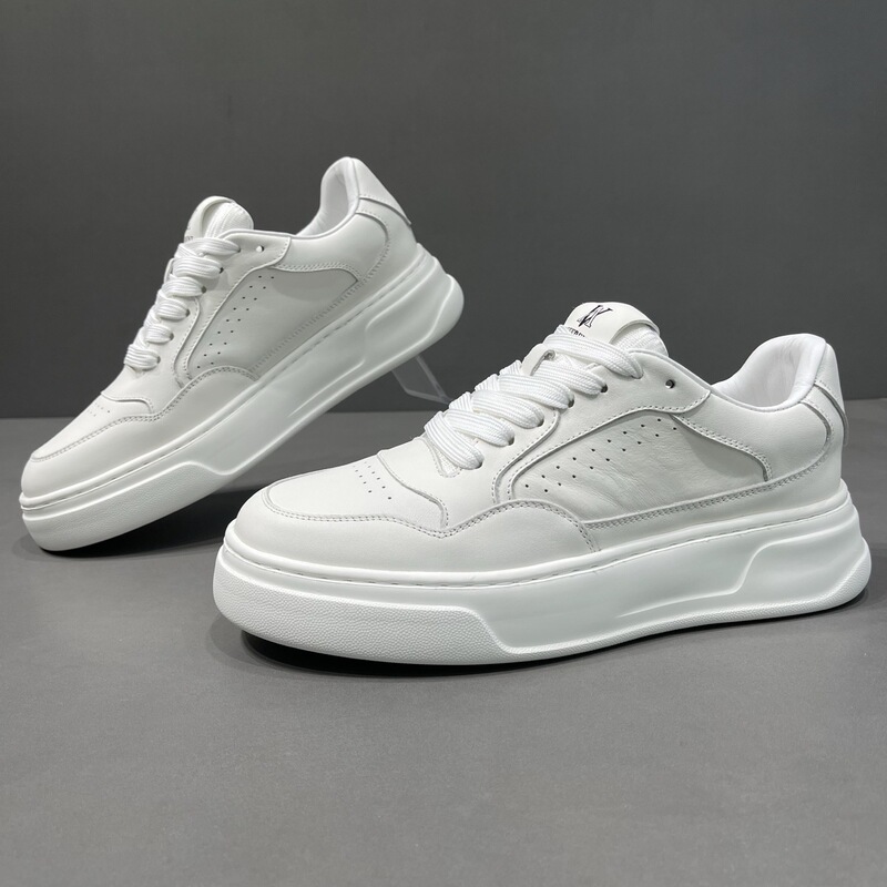 Men's Genuine Leather Black and White Panda Autumn Breathable Thick-Soled Sneakers Men's Trendy Versatile Sports Casual White Shoes Men