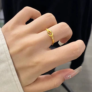扭结打结戒指女金色素圈戒指环气质18K镀金简约开口生日礼物送女