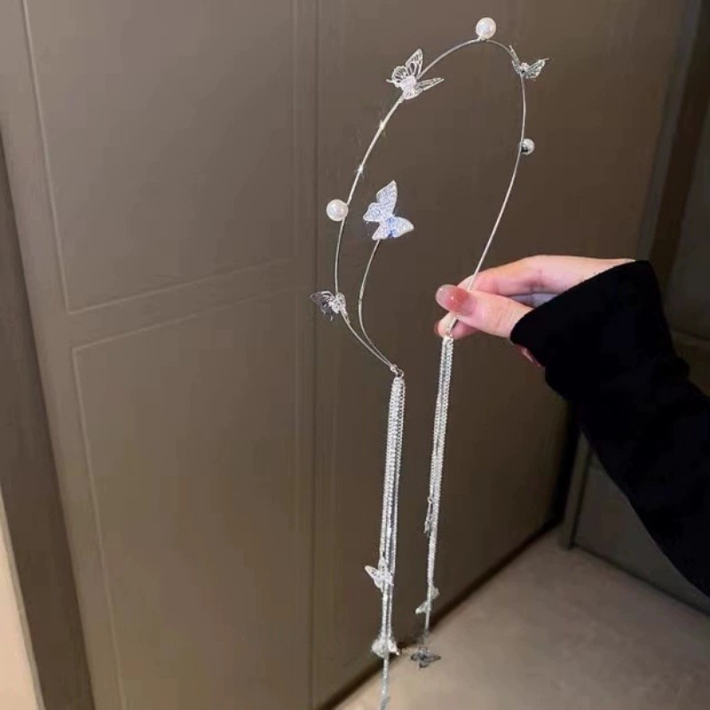 Nuevo diamante de perla mariposa bordilla de diseño de aro de cabello de aleación hecha a mano aro de cabello de alta sensación