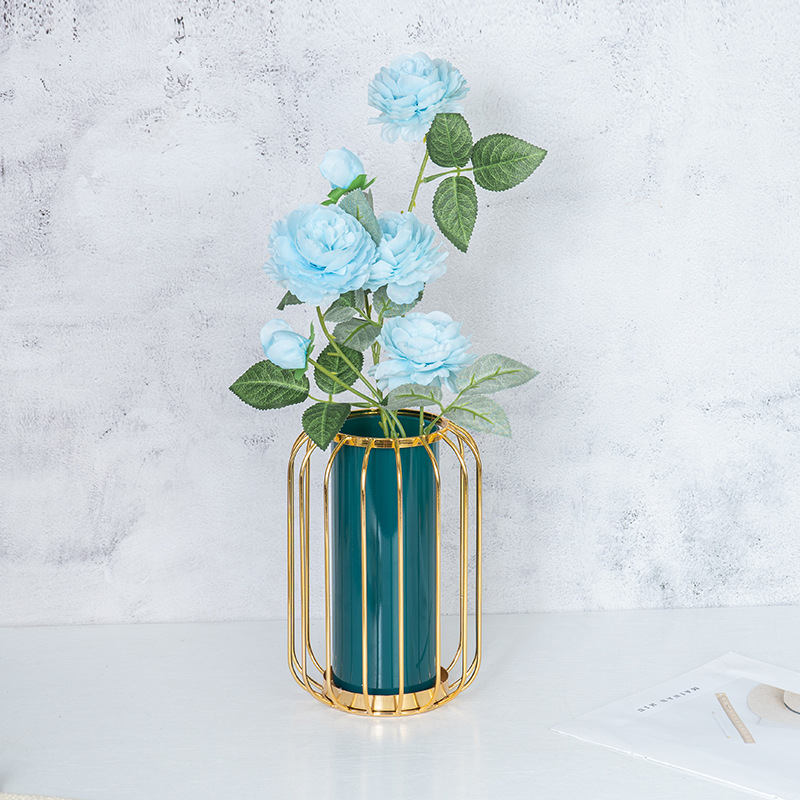 Fábrica al por mayor florero de vidrio de hierro forjado decoración hidropónica flor seca planta verde florero sala de estar comedor Mesa TV gabinete Decoración